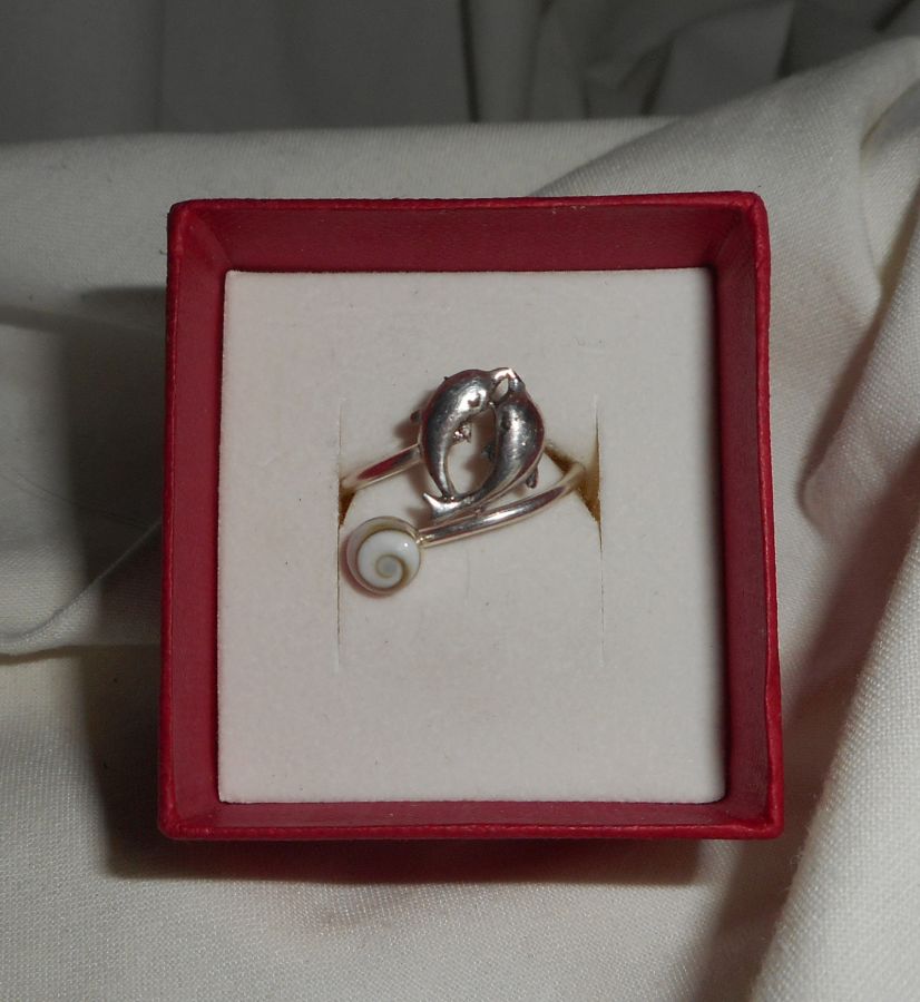 925 silver dolphin ring with eye of St Lucia