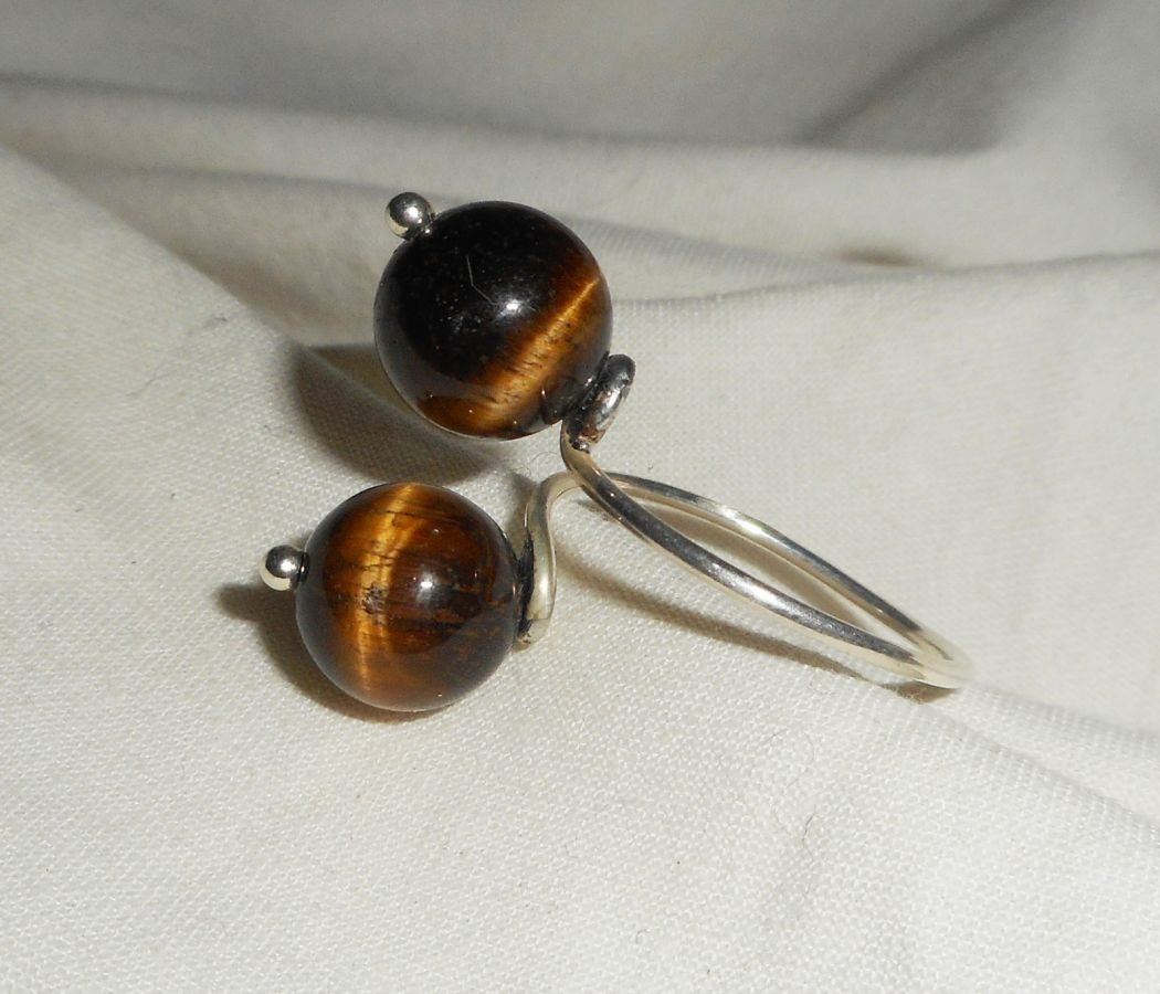 Original 925 silver ring with brown tiger eye stones