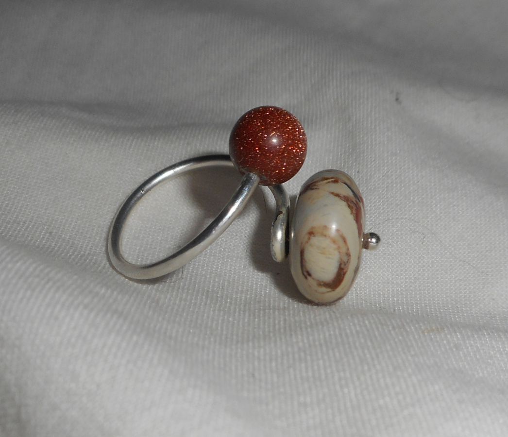 Original 925 silver ring with jasper stone and brown agate