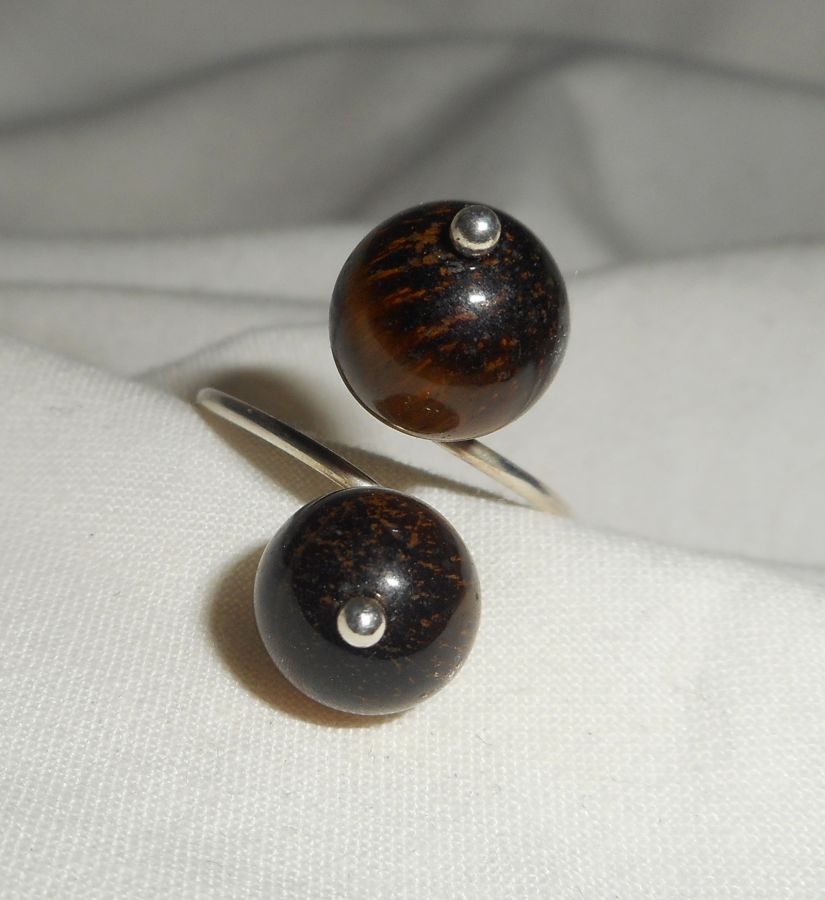 Original 925 silver ring with brown tiger eye stones