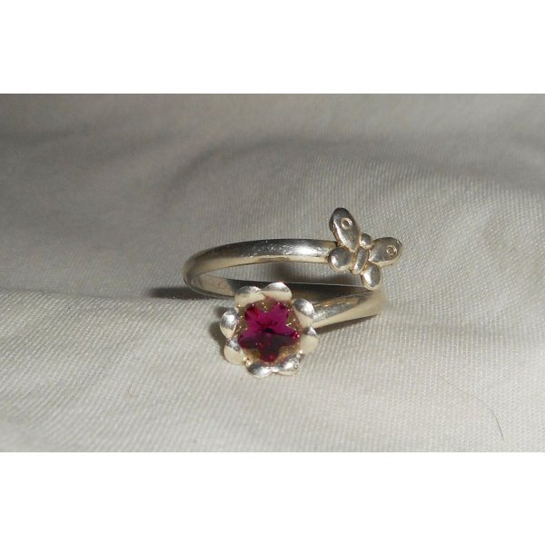 Original 925 silver ring with crystal flower and butterfly