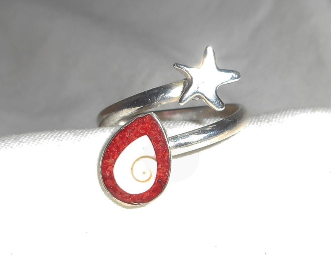 Original 925 silver ring with starfish and eye of St Lucia