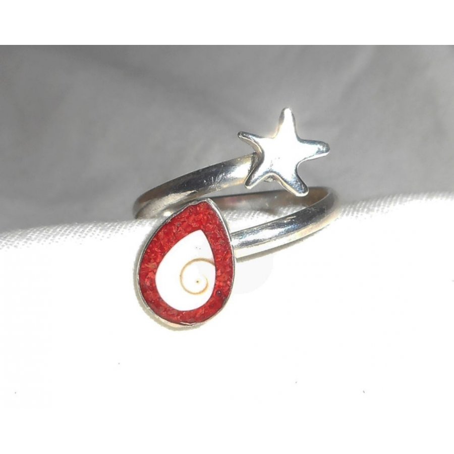 Original 925 silver ring with starfish and eye of St Lucia