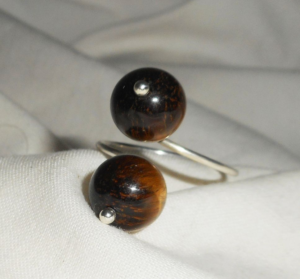 Original 925 silver ring with brown tiger eye stones