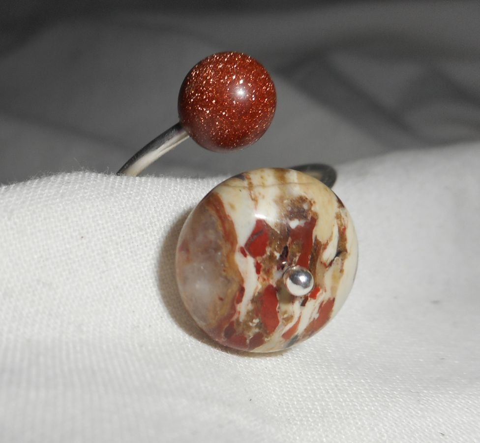 Original 925 silver ring with jasper stone and brown agate