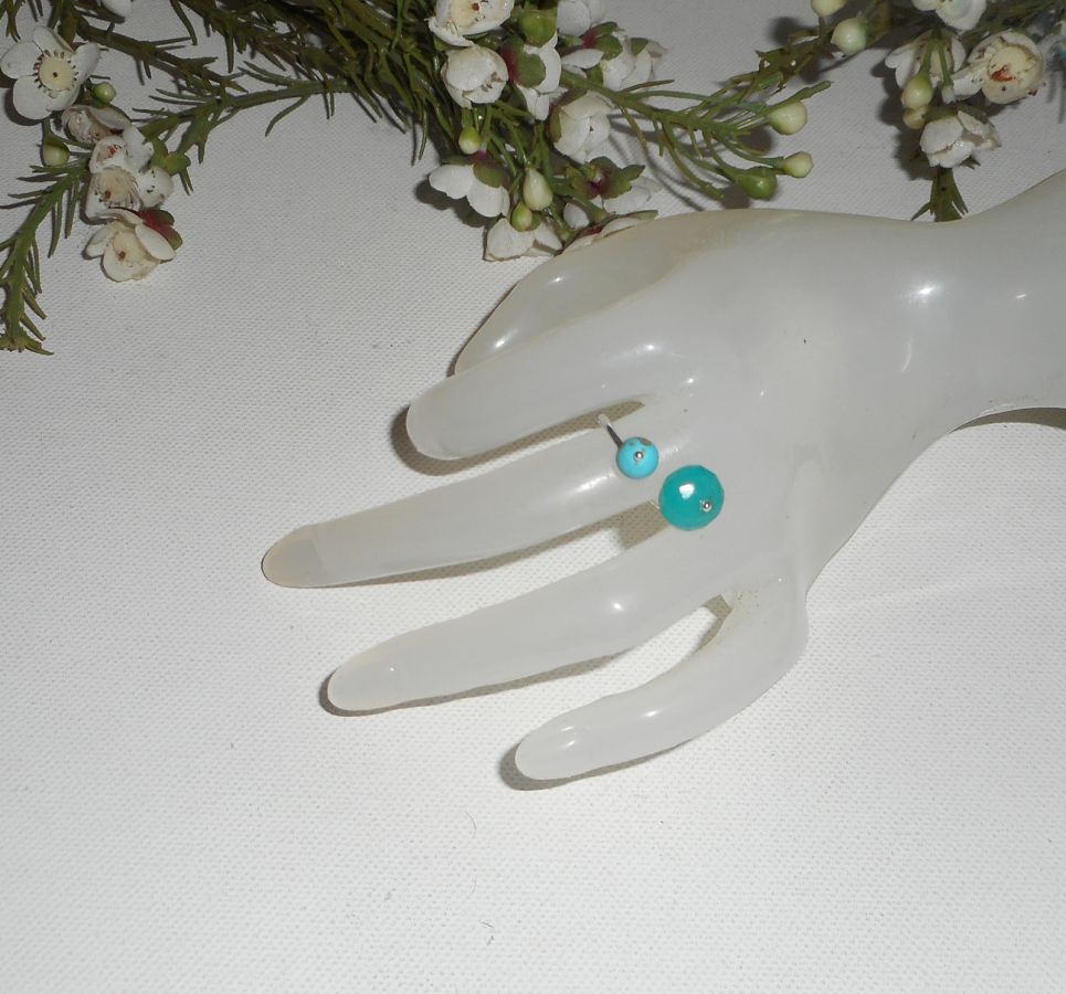 Original double blue stone ring in jade and turquenite and silver 925