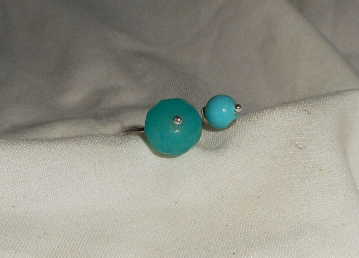 Original double blue stone ring in jade and turquenite and silver 925