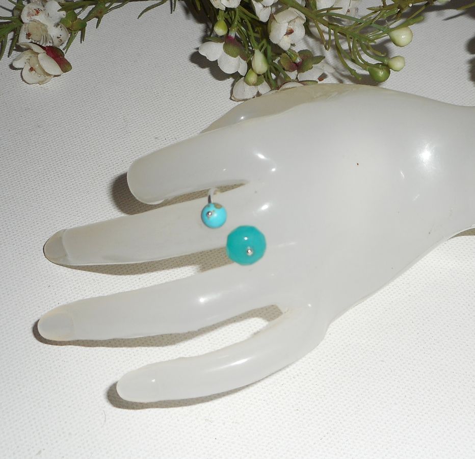 Original double blue stone ring in jade and turquenite and silver 925