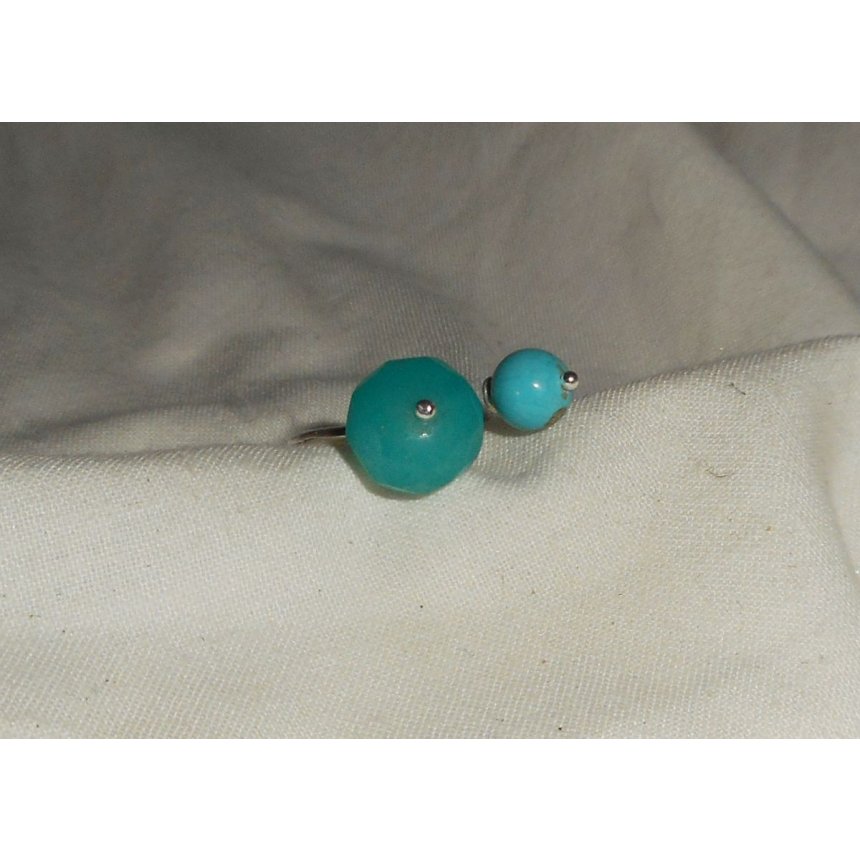 Original double blue stone ring in jade and turquenite and silver 925