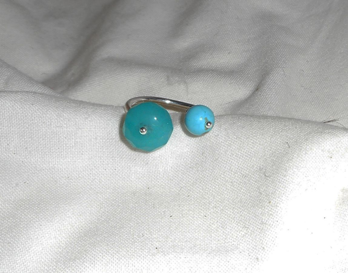 Original double blue stone ring in jade and turquenite and silver 925