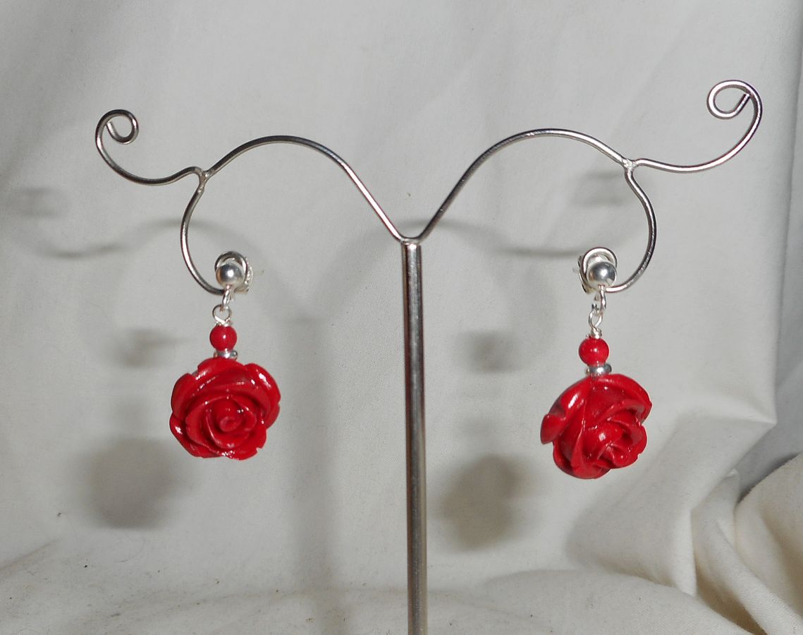 925 silver earrings with red roses