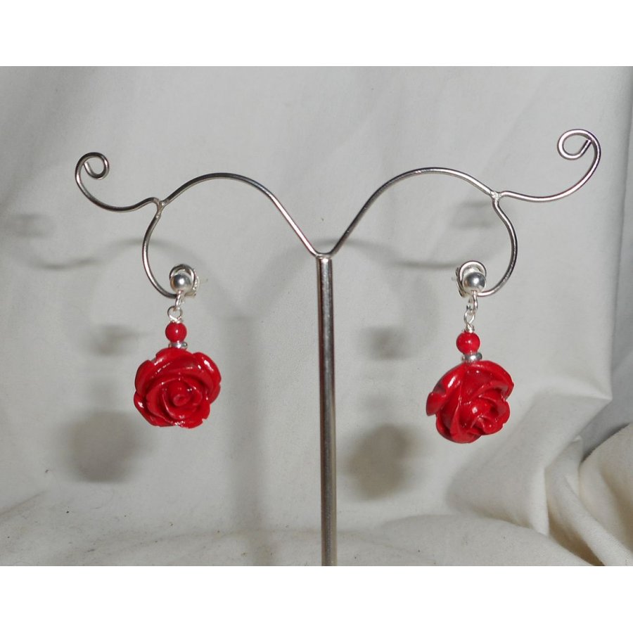 925 silver earrings with red roses