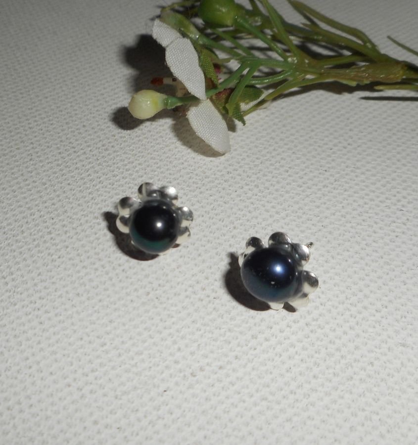 925 silver earrings with black cultured pearl