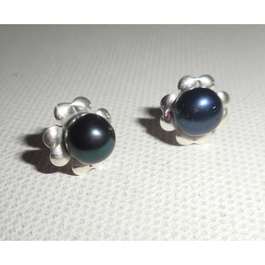 925 silver earrings with black cultured pearl