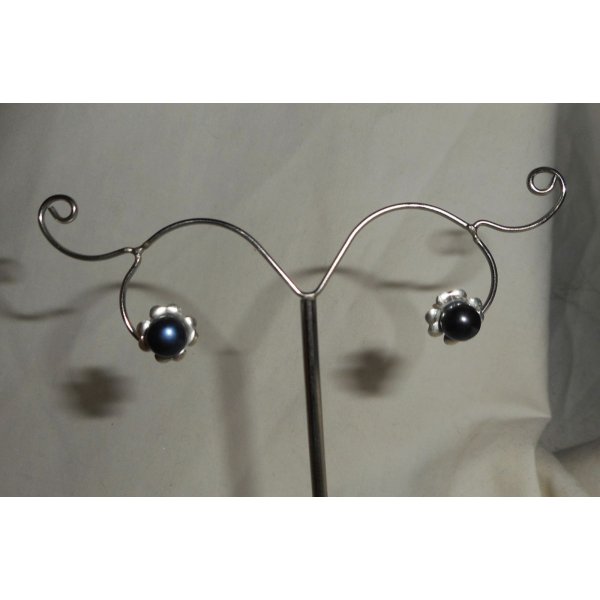 925 silver earrings with black cultured pearl