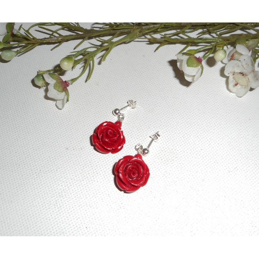 925 silver earrings with red roses