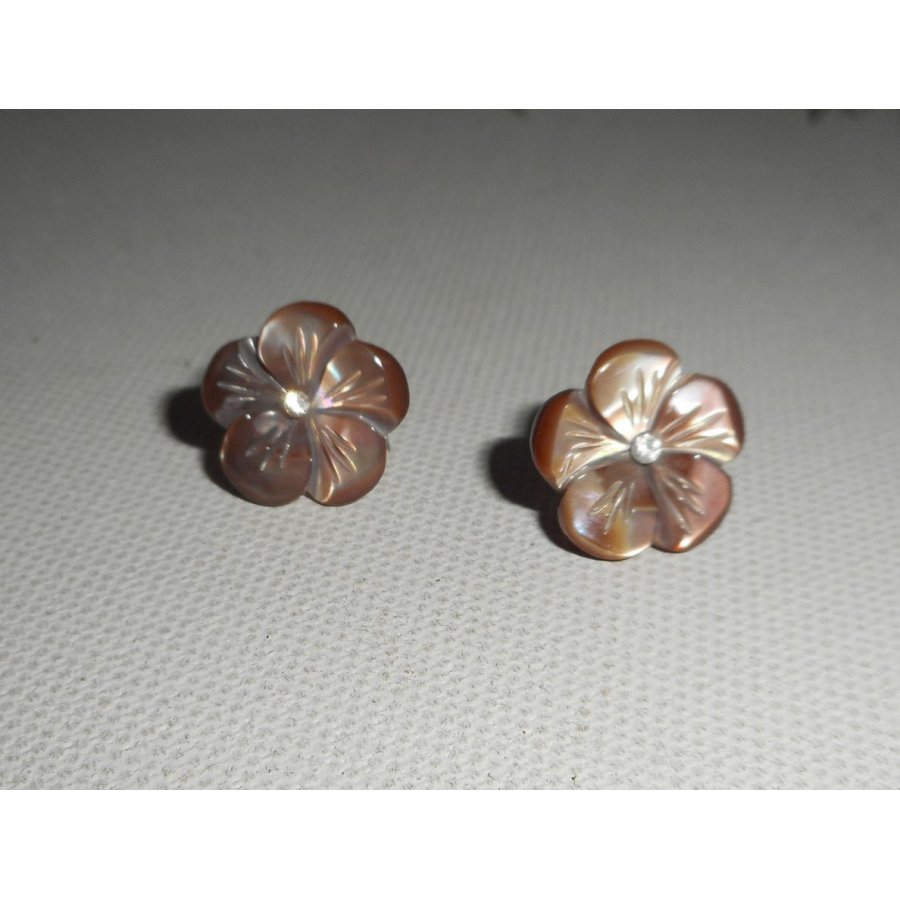 925 silver earrings with brown mother of pearl flower