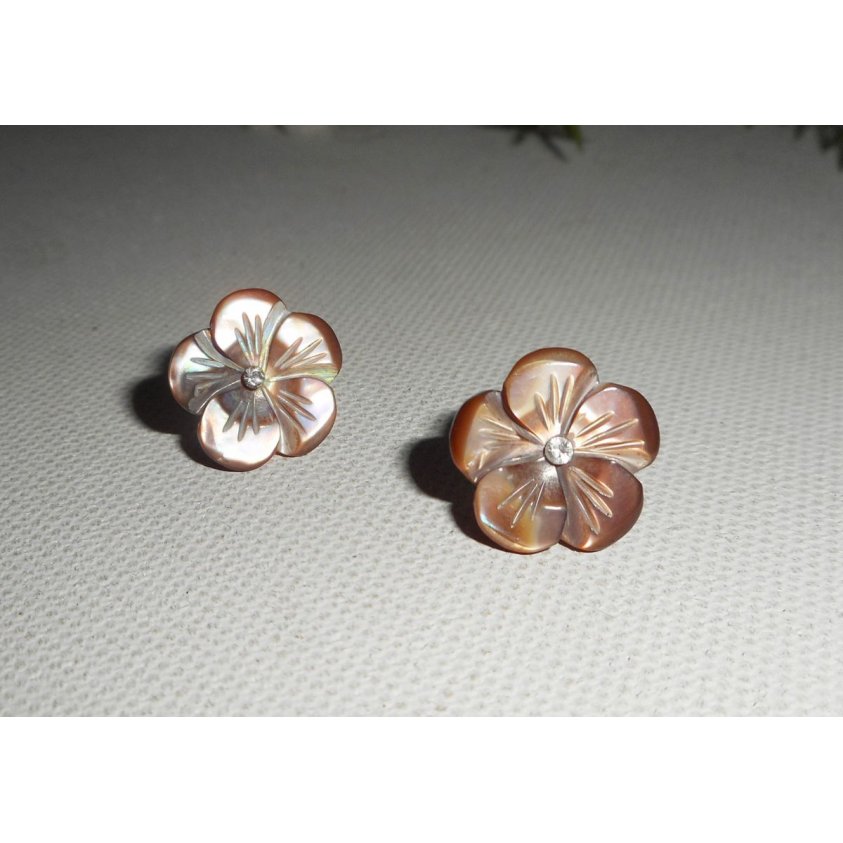 925 silver earrings with brown mother of pearl flower