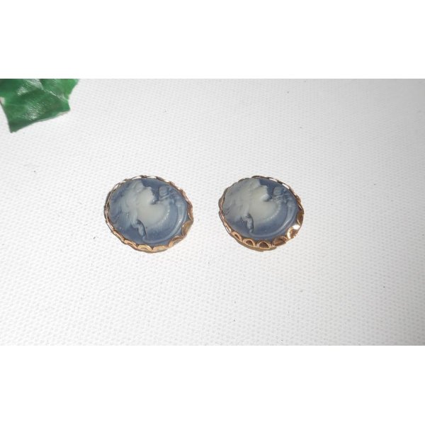 Blue cameo earrings on clips