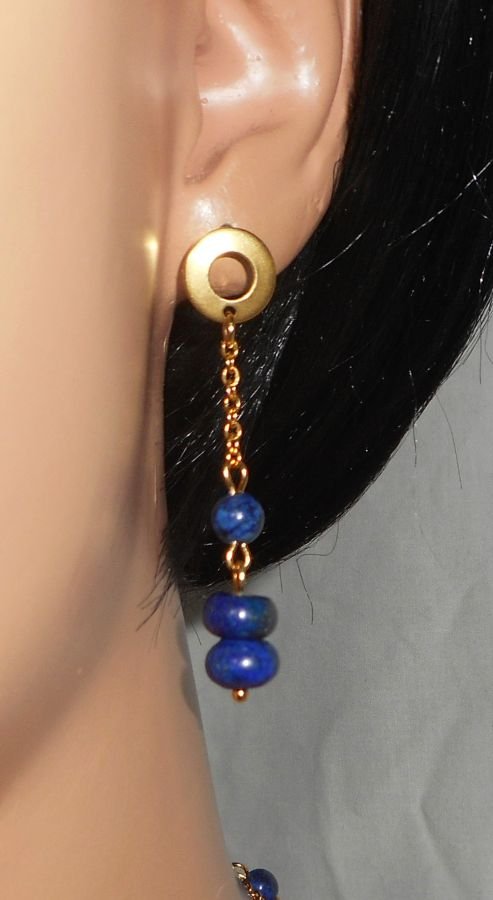 Earrings lapis lazuli and blue Murano glass bead on stainless steel