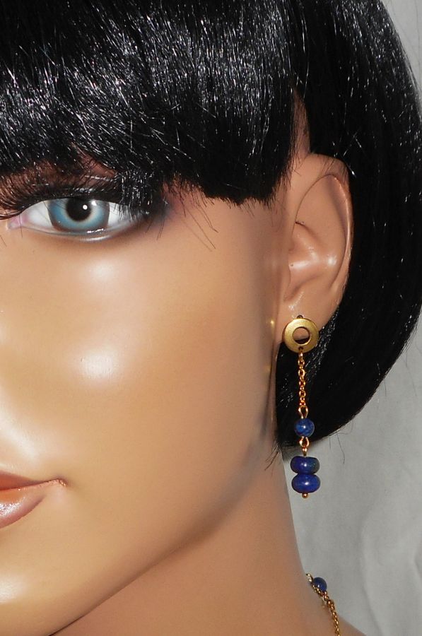 Earrings lapis lazuli and blue Murano glass bead on stainless steel