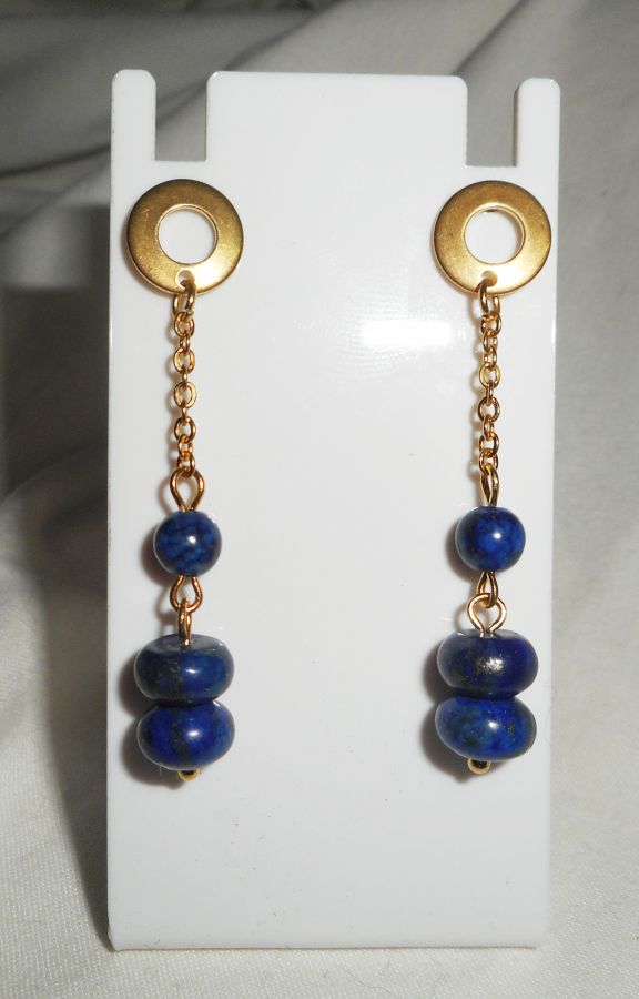 Earrings lapis lazuli and blue Murano glass bead on stainless steel