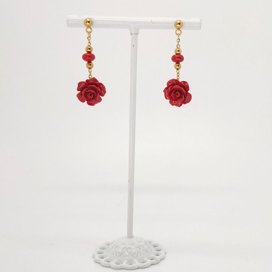 Gorgon red rose earrings 