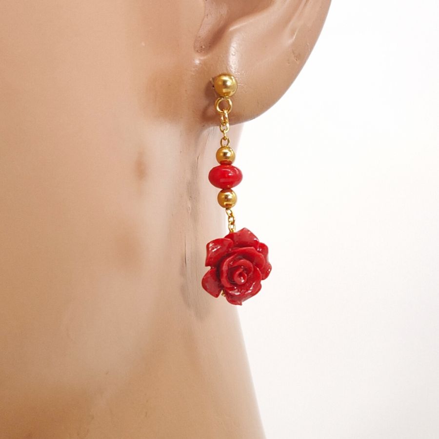 Gorgon red rose earrings 