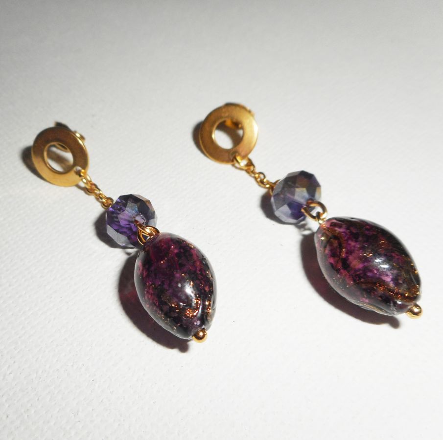 Murano glass and purple crystal earrings