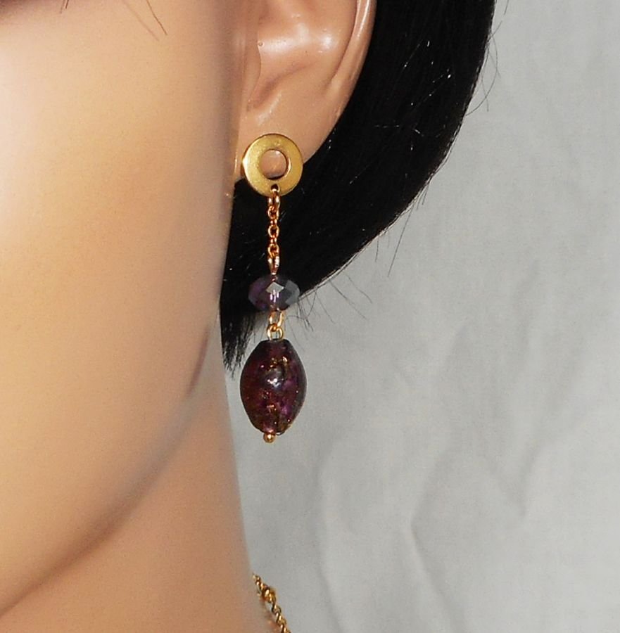 Murano glass and purple crystal earrings