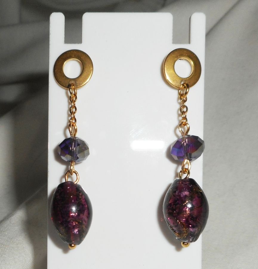 Murano glass and purple crystal earrings