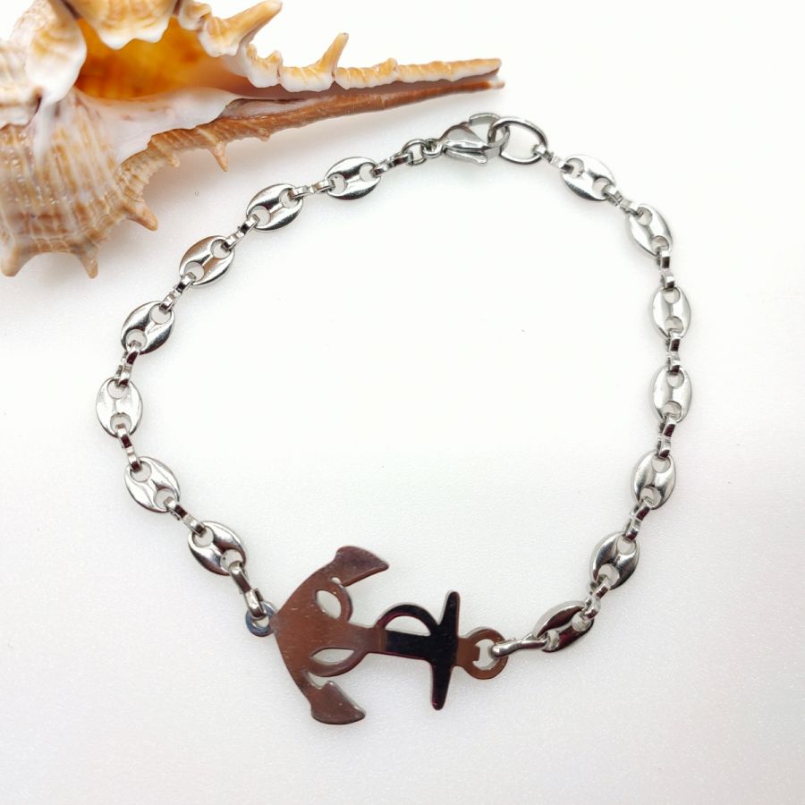 Anchor bracelet on steel coffee bean chain 