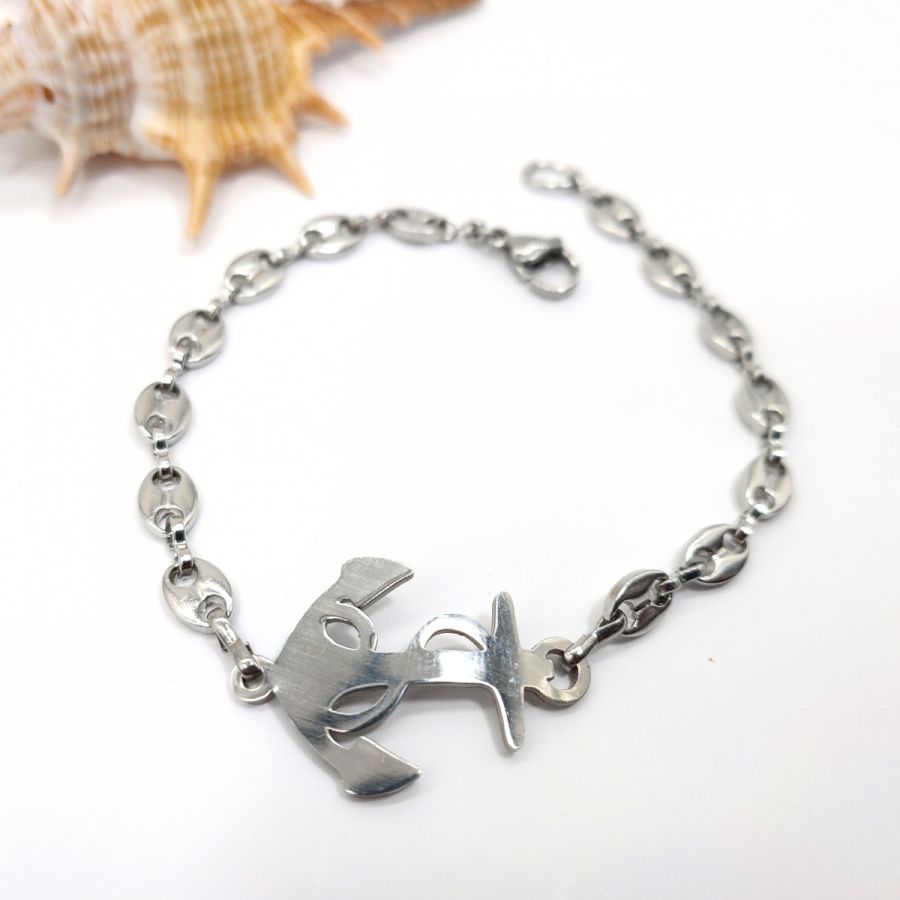 Anchor bracelet on steel coffee bean chain 