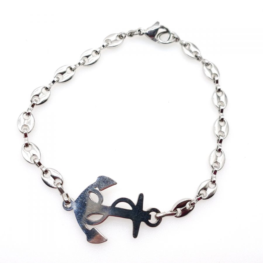 Anchor bracelet on steel coffee bean chain 