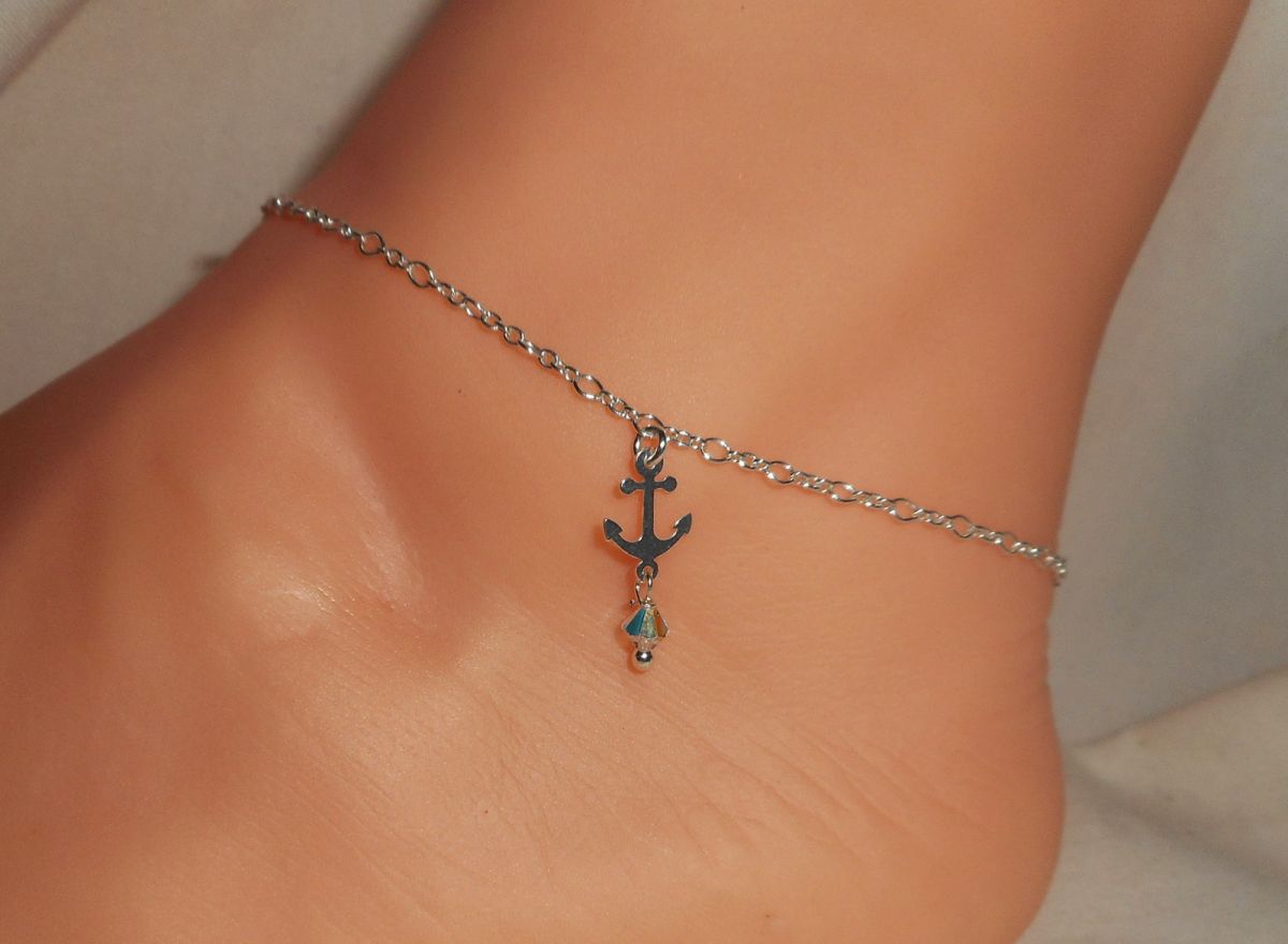 Anchor bracelet with crystal anchor and spinning top on 925 silver chain