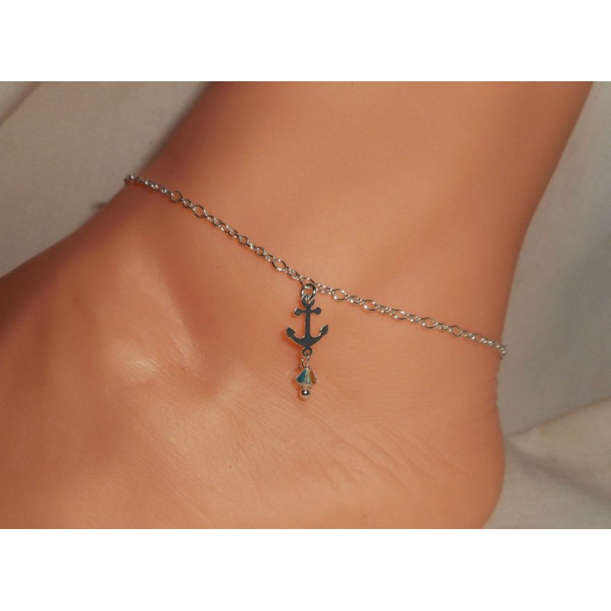 Anchor bracelet with crystal anchor and spinning top on 925 silver chain