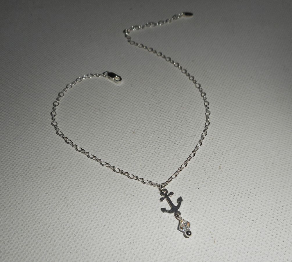 Anchor bracelet with crystal anchor and spinning top on 925 silver chain