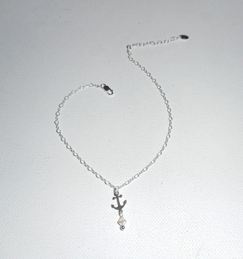 Anchor bracelet with crystal anchor and spinning top on 925 silver chain