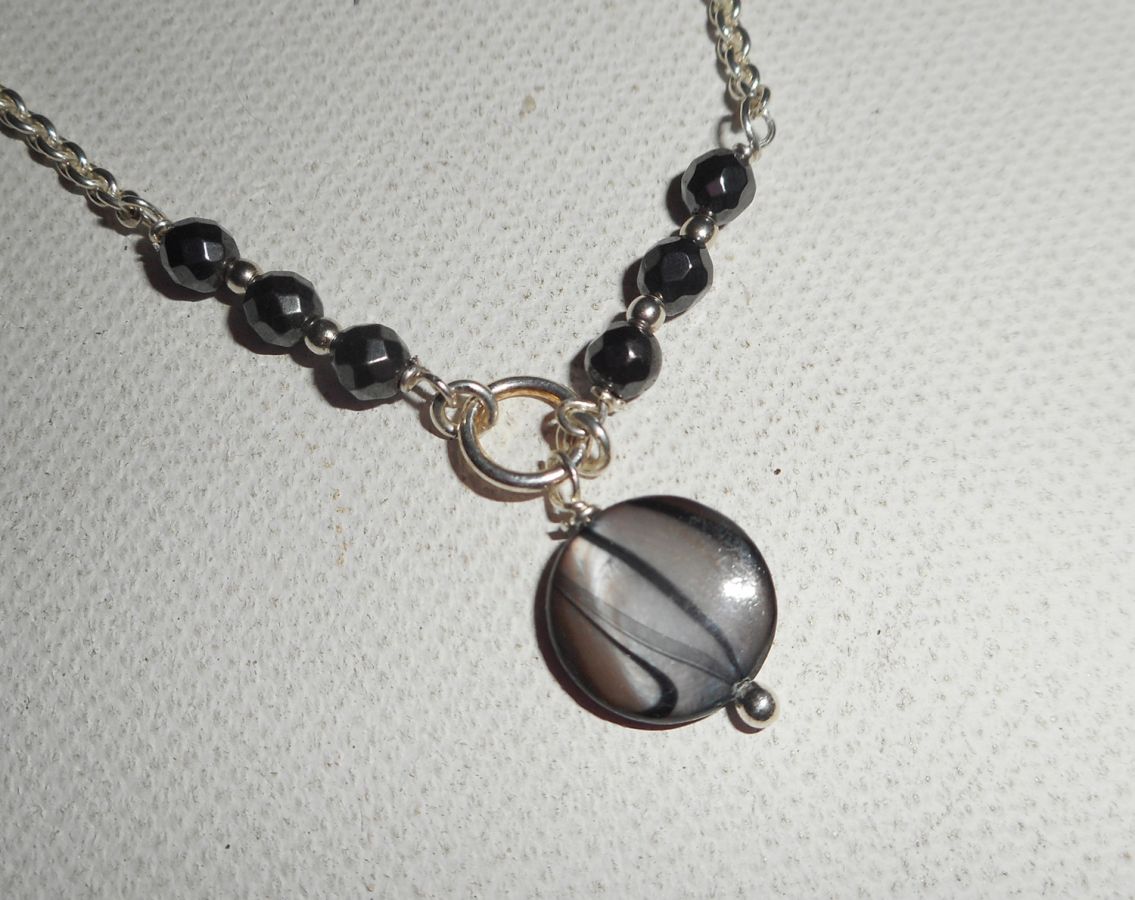 Original 925 silver bracelet/ankle chain with grey mother of pearl and hematite stones