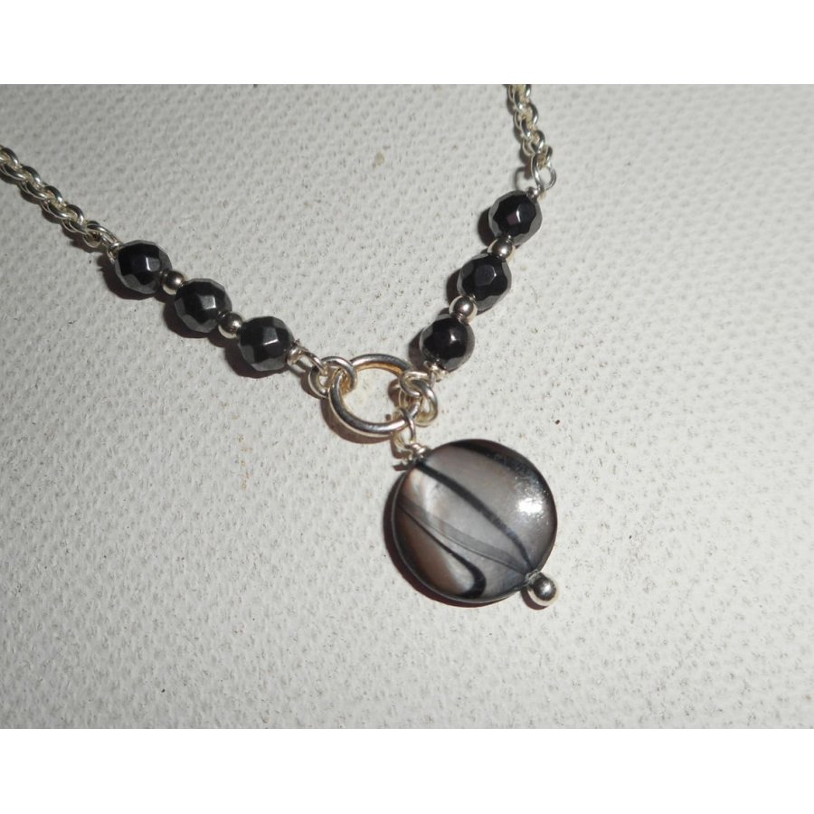 Original 925 silver bracelet/ankle chain with grey mother of pearl and hematite stones