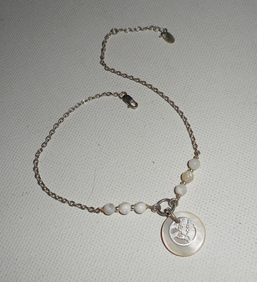 Original 925 silver bracelet/ankle chain with mother of pearl and tree of life