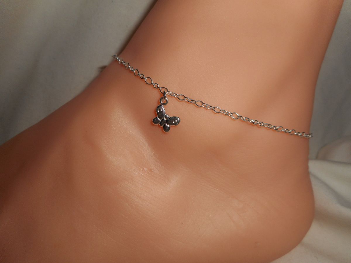 Ankle bracelet with butterfly on 925 silver chain