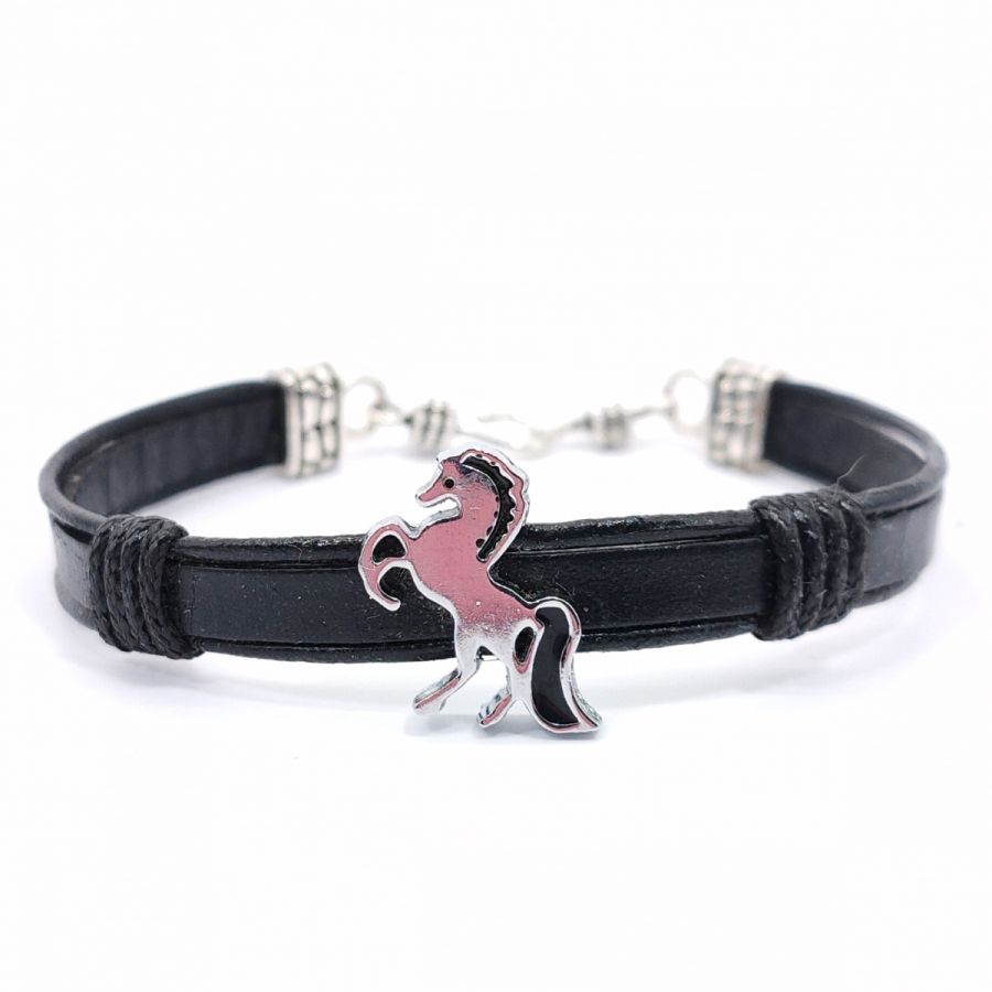 Horse bracelet on leather cord 