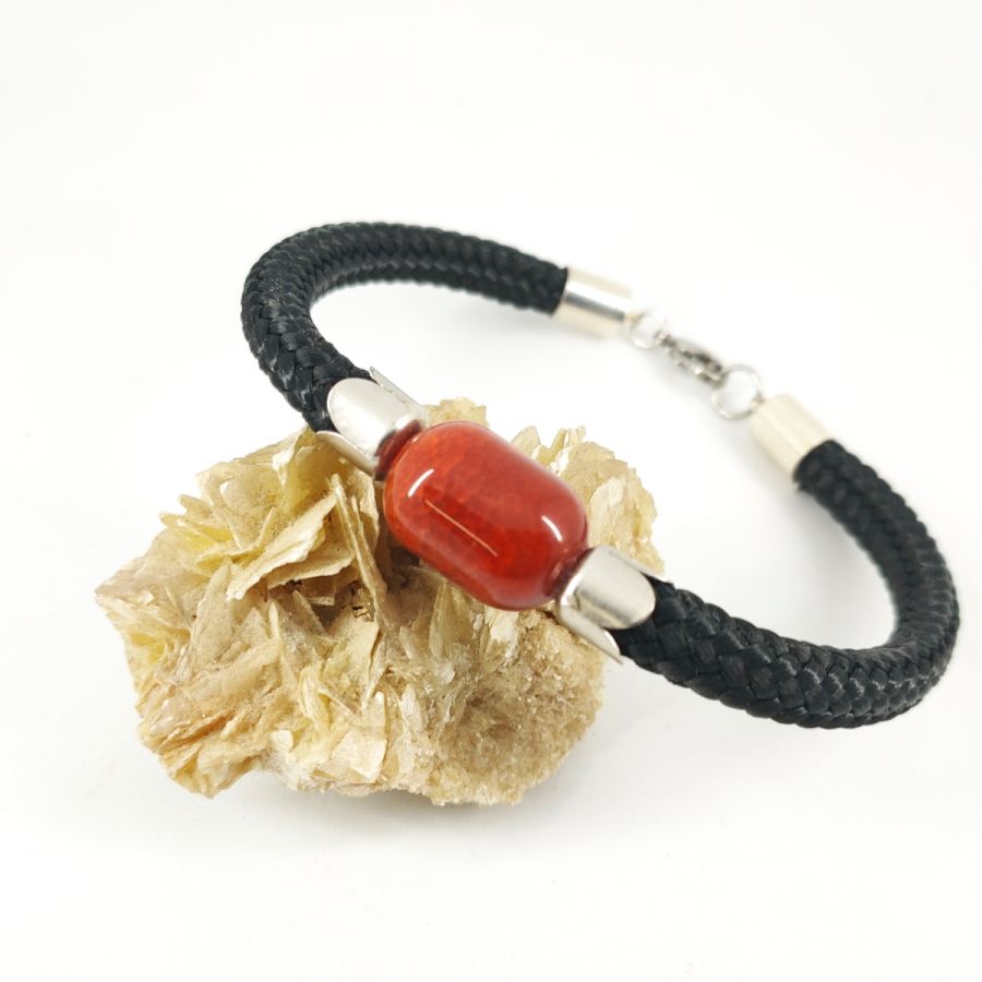 Woven rope bracelet with barrel carnelian stone