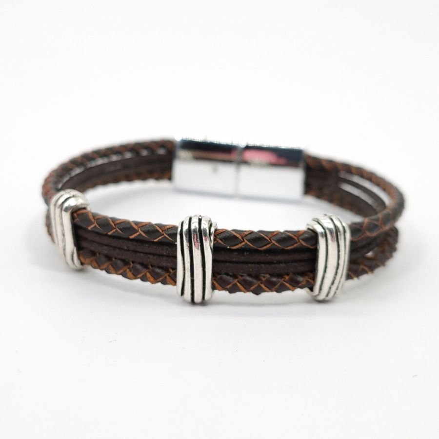 Brown leather bracelet for men