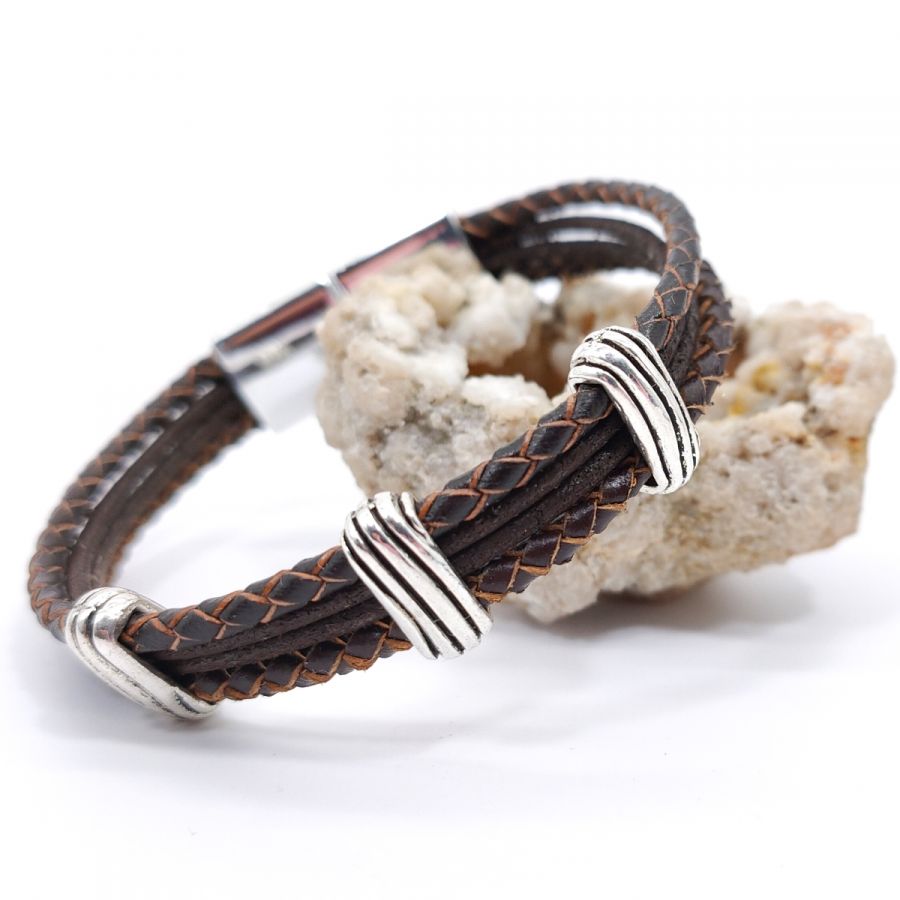 Brown leather bracelet for men