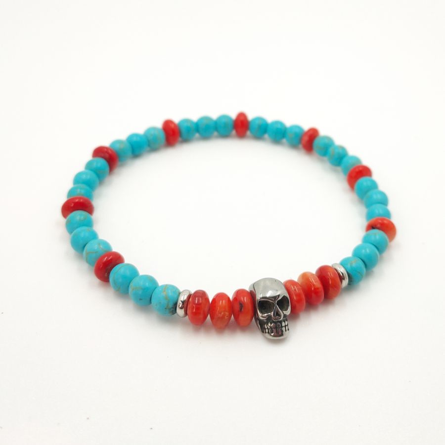 Gorgon and turquoise bracelet with stainless steel skull