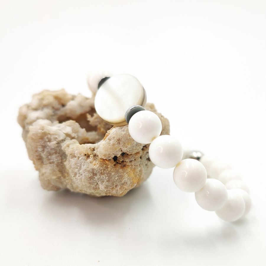 Men's bracelet in white shell and mother of pearl