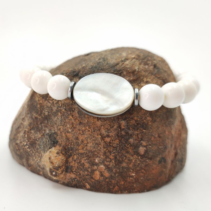 Men's bracelet in white shell and mother of pearl