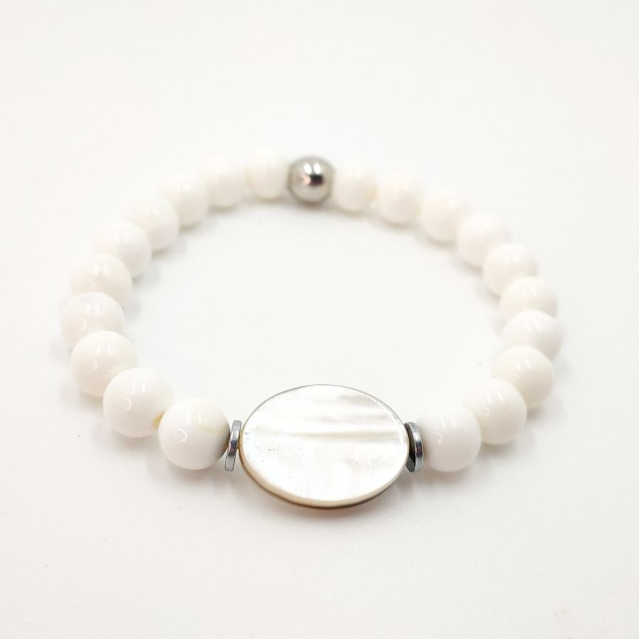 Men's bracelet in white shell and mother of pearl